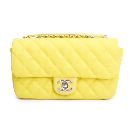 Chanel Yellow Quilted Lambskin Leather Medium Rain Flap Bag