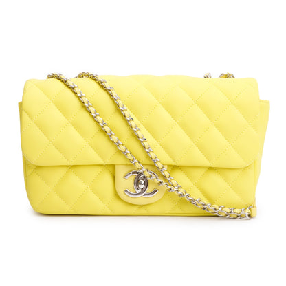 Chanel Yellow Quilted Lambskin Leather Medium Rain Flap Bag