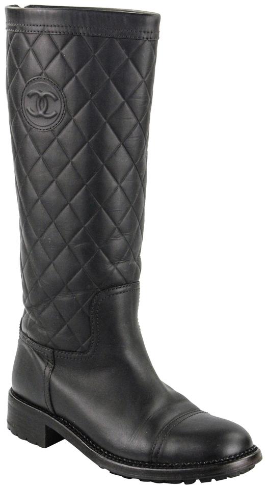 CHANEL CC QUILTED LEATHER KNEE HIGH RIDING BOOTS