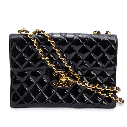 Chanel Black Patent Leather Vintage Jumbo XL Maxi Single Flap Bag