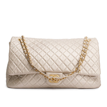 Chanel Metallic Gold Quilted Calfskin Leather XXL Airline Travel Flap Bag