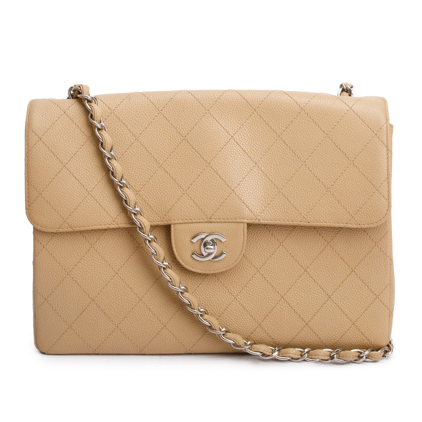 Chanel Beige Caviar Jumbo Square Single Flap Bag
