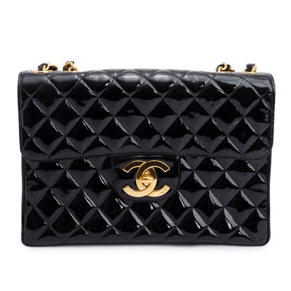 Chanel Black Patent Leather Vintage Jumbo XL Maxi Single Flap Bag