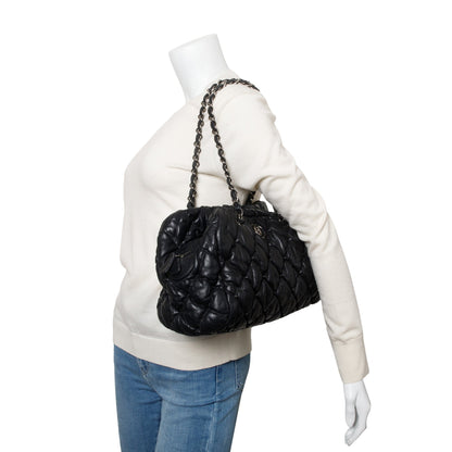 Chanel Black Bubble Quilt Lambskin Leather Medium Bowler Bag