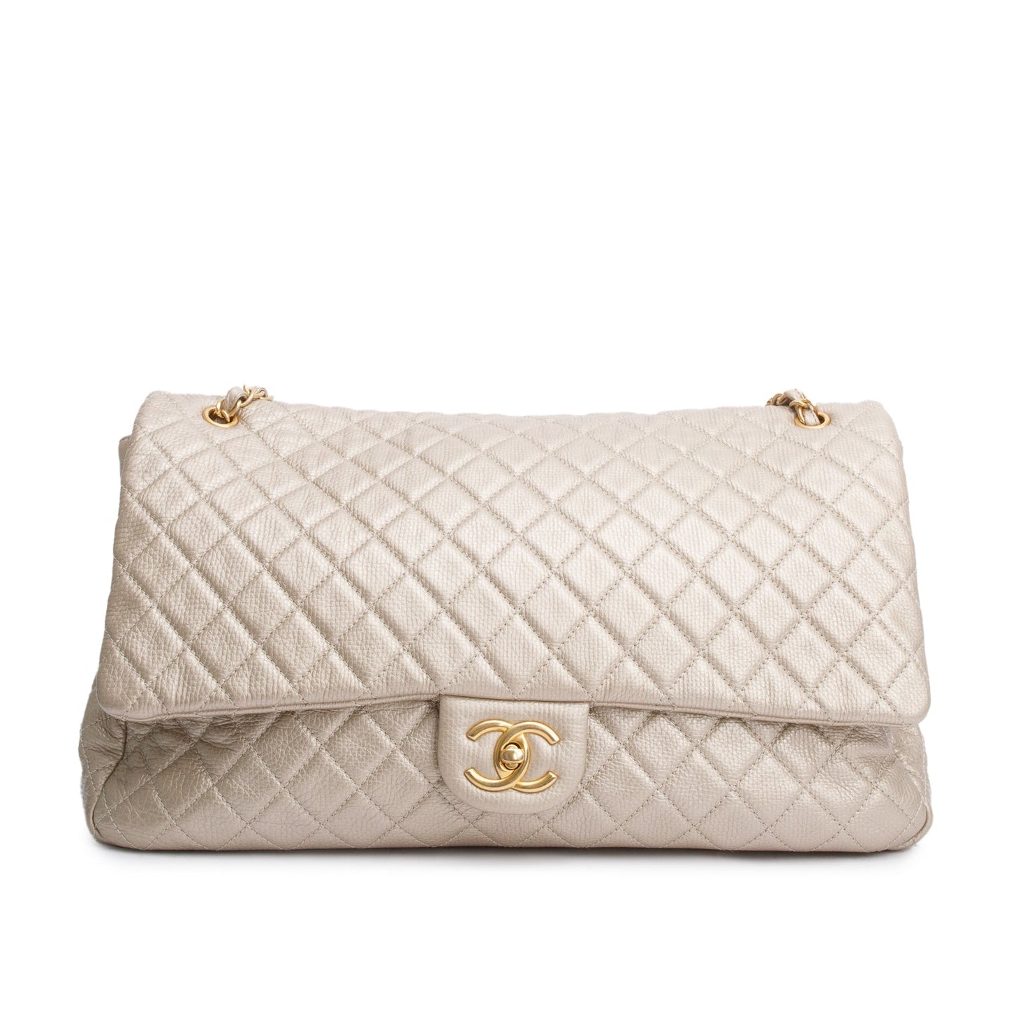 Chanel Metallic Gold Quilted Calfskin Leather XXL Airline Travel Flap Bag