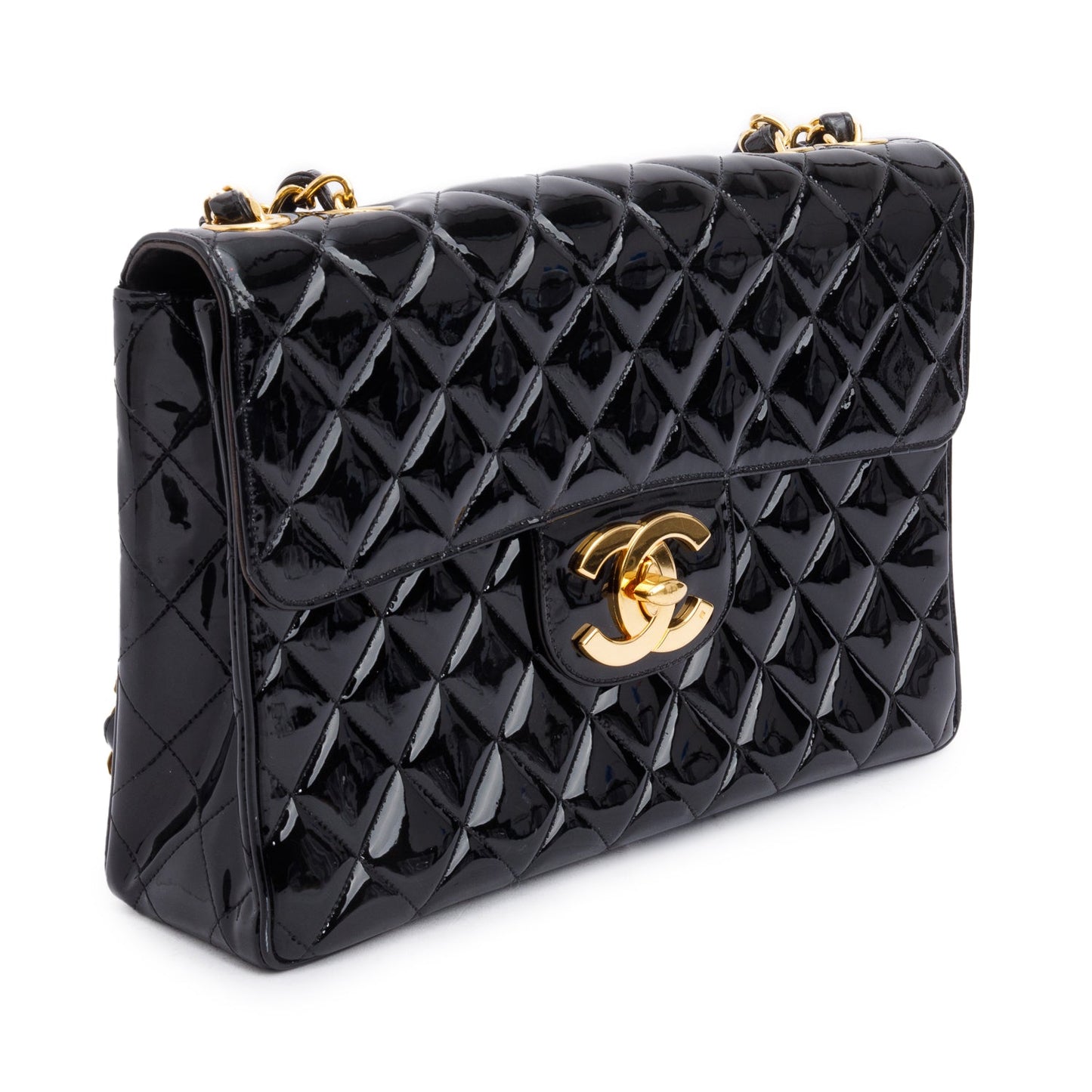 Chanel Black Patent Leather Vintage Jumbo XL Maxi Single Flap Bag