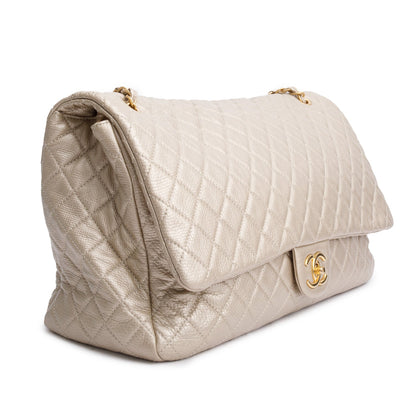 Chanel Metallic Gold Quilted Calfskin Leather XXL Airline Travel Flap Bag