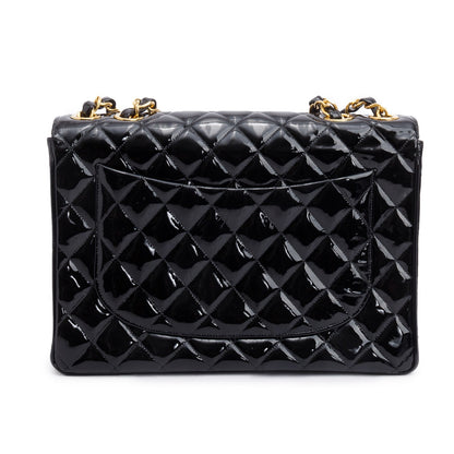 Chanel Black Patent Leather Vintage Jumbo XL Maxi Single Flap Bag