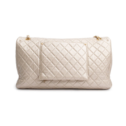 Chanel Metallic Gold Quilted Calfskin Leather XXL Airline Travel Flap Bag