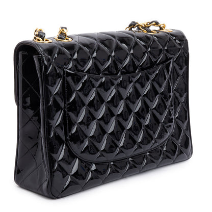 Chanel Black Patent Leather Vintage Jumbo XL Maxi Single Flap Bag
