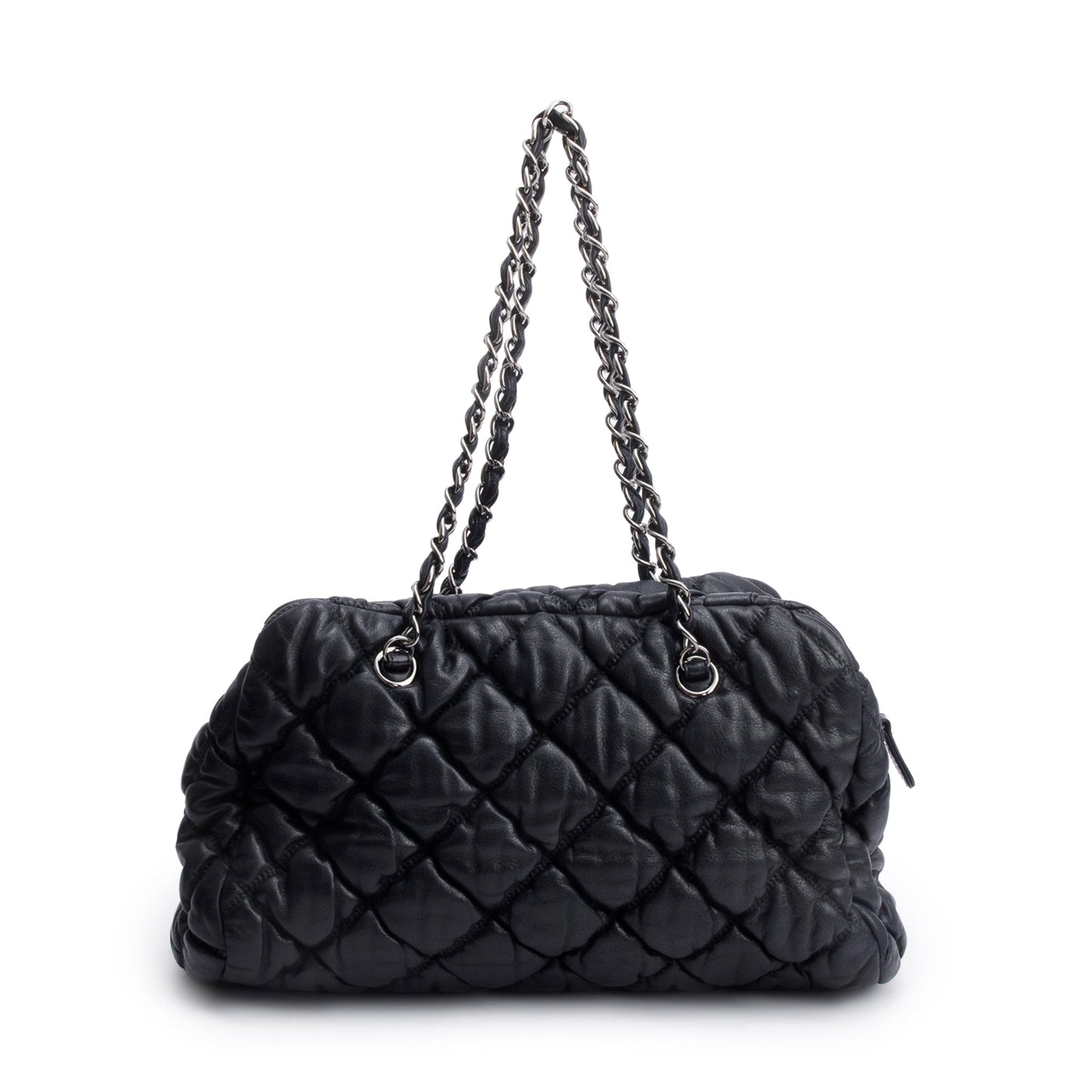 Chanel Black Bubble Quilt Lambskin Leather Medium Bowler Bag