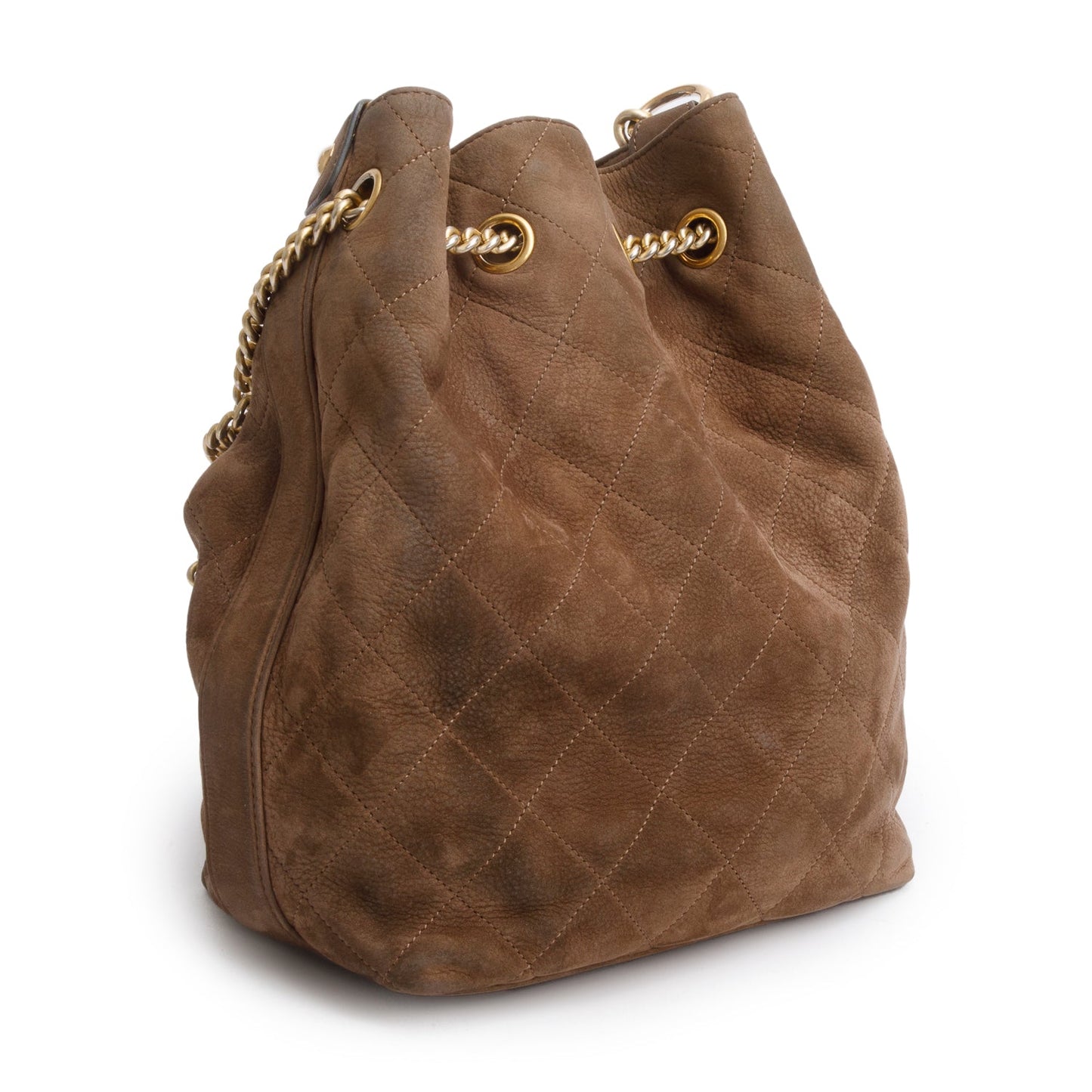 Chanel Brown Suede Quilted On My Shoulder Drawstring Bag