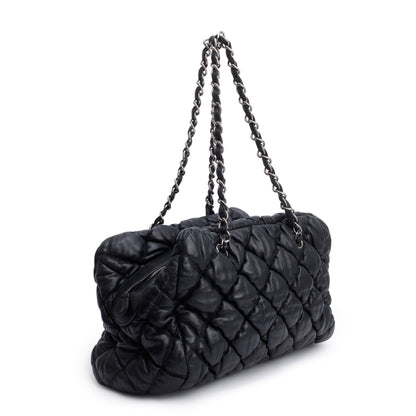 Chanel Black Bubble Quilt Lambskin Leather Medium Bowler Bag