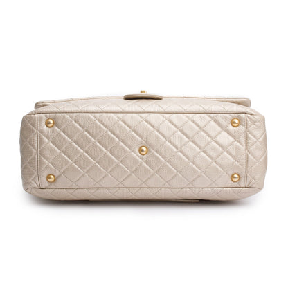 Chanel Metallic Gold Quilted Calfskin Leather XXL Airline Travel Flap Bag