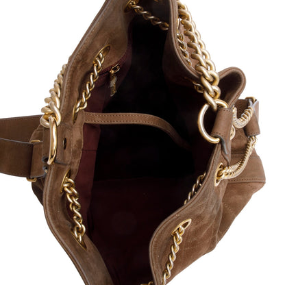 Chanel Brown Suede Quilted On My Shoulder Drawstring Bag