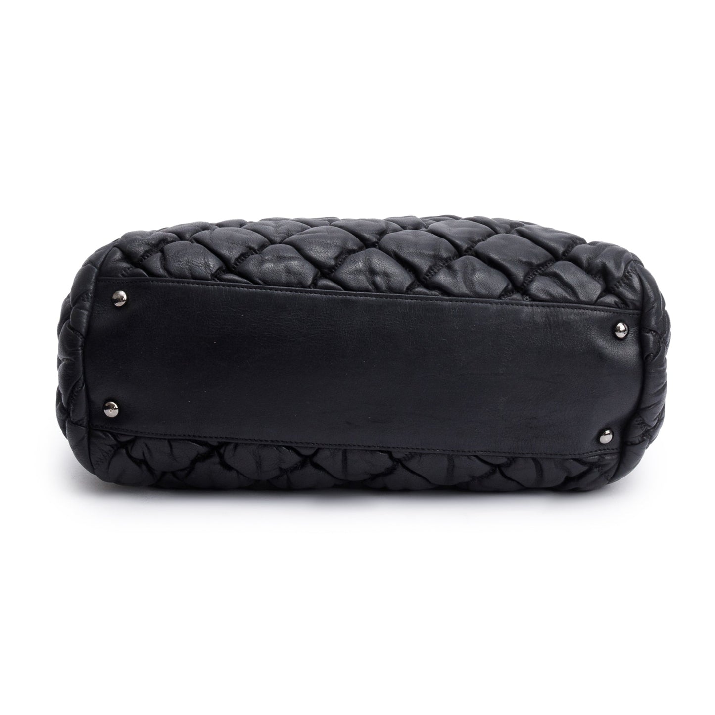 Chanel Black Bubble Quilt Lambskin Leather Medium Bowler Bag