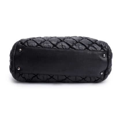 Chanel Black Bubble Quilt Lambskin Leather Medium Bowler Bag