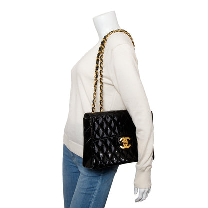 Chanel Black Patent Leather Vintage Jumbo XL Maxi Single Flap Bag