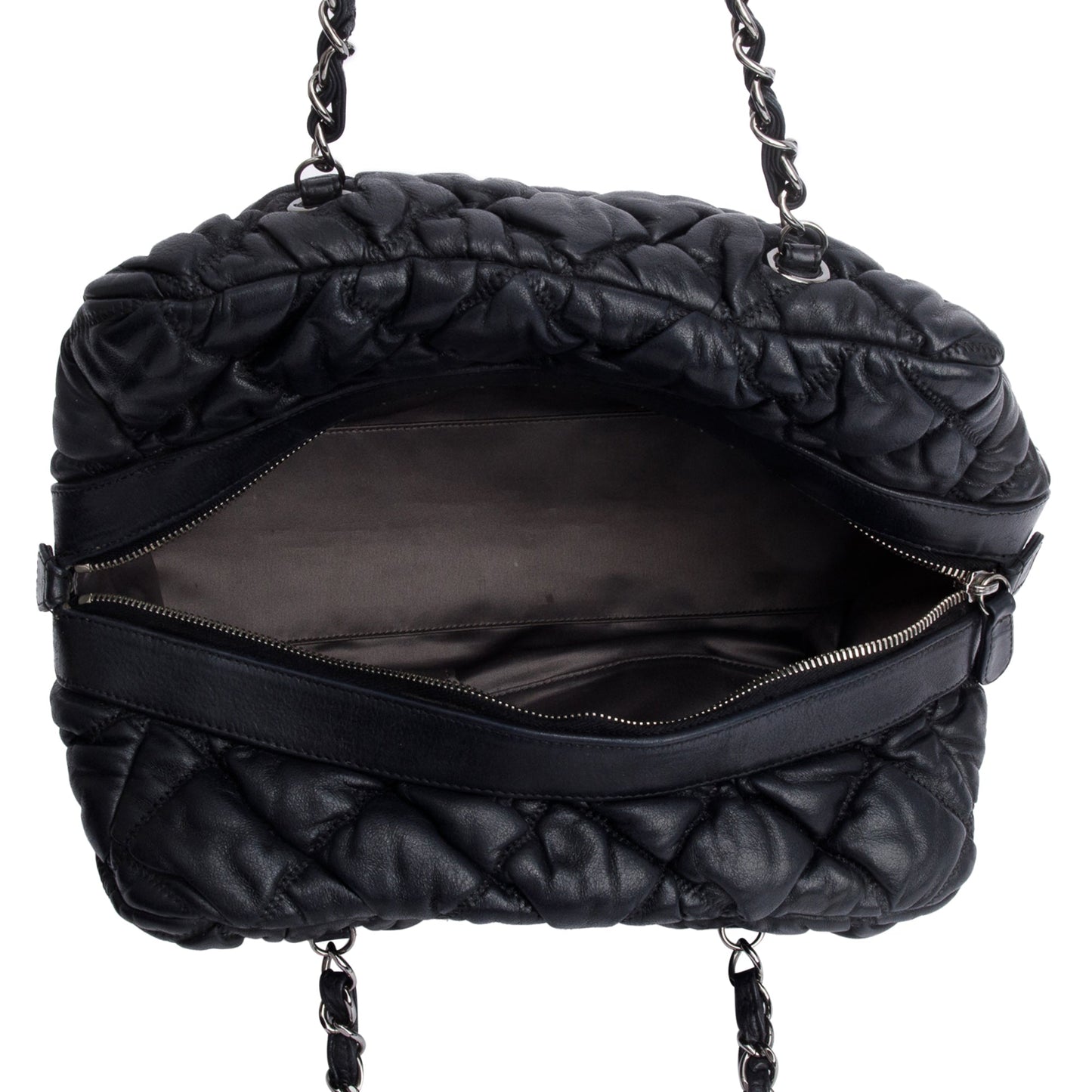Chanel Black Bubble Quilt Lambskin Leather Medium Bowler Bag