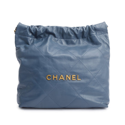 Chanel Blue Shiny Calfskin Leather Small Chanel 22 Hobo