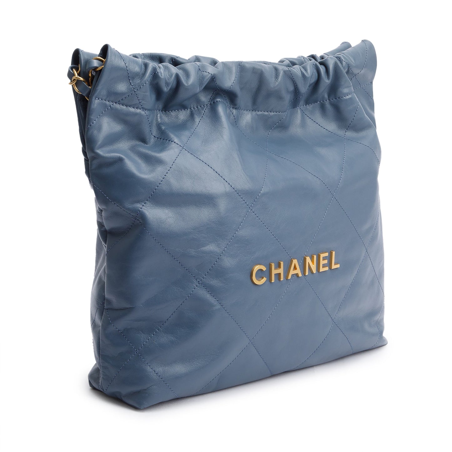 Chanel Blue Shiny Calfskin Leather Small Chanel 22 Hobo