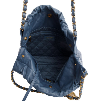 Chanel Blue Shiny Calfskin Leather Small Chanel 22 Hobo