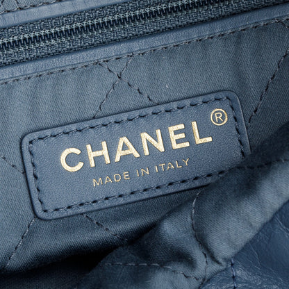 Chanel Blue Shiny Calfskin Leather Small Chanel 22 Hobo