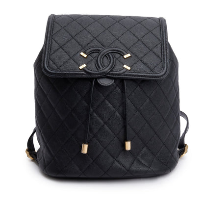Chanel Black Quilted Caviar Leather Small Filigree Backpack