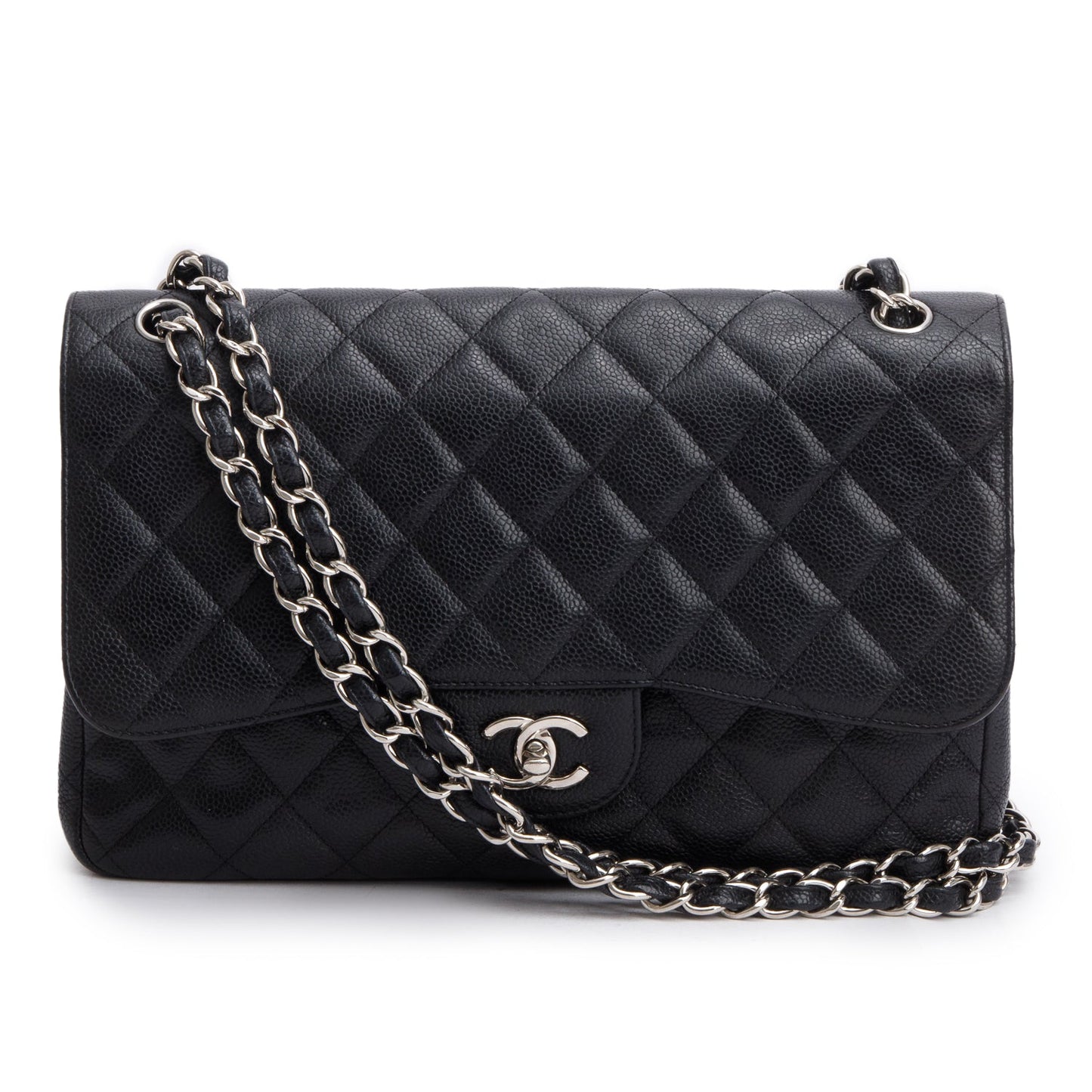 Chanel Black Caviar Leather Classic Jumbo Double Flap Bag