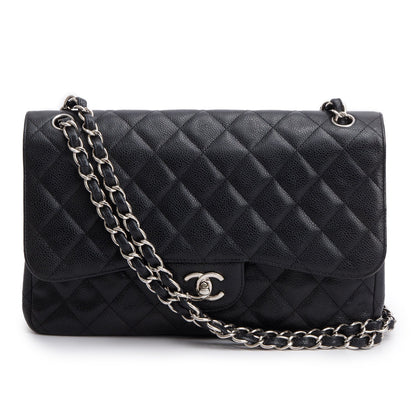 Chanel Black Caviar Leather Classic Jumbo Double Flap Bag