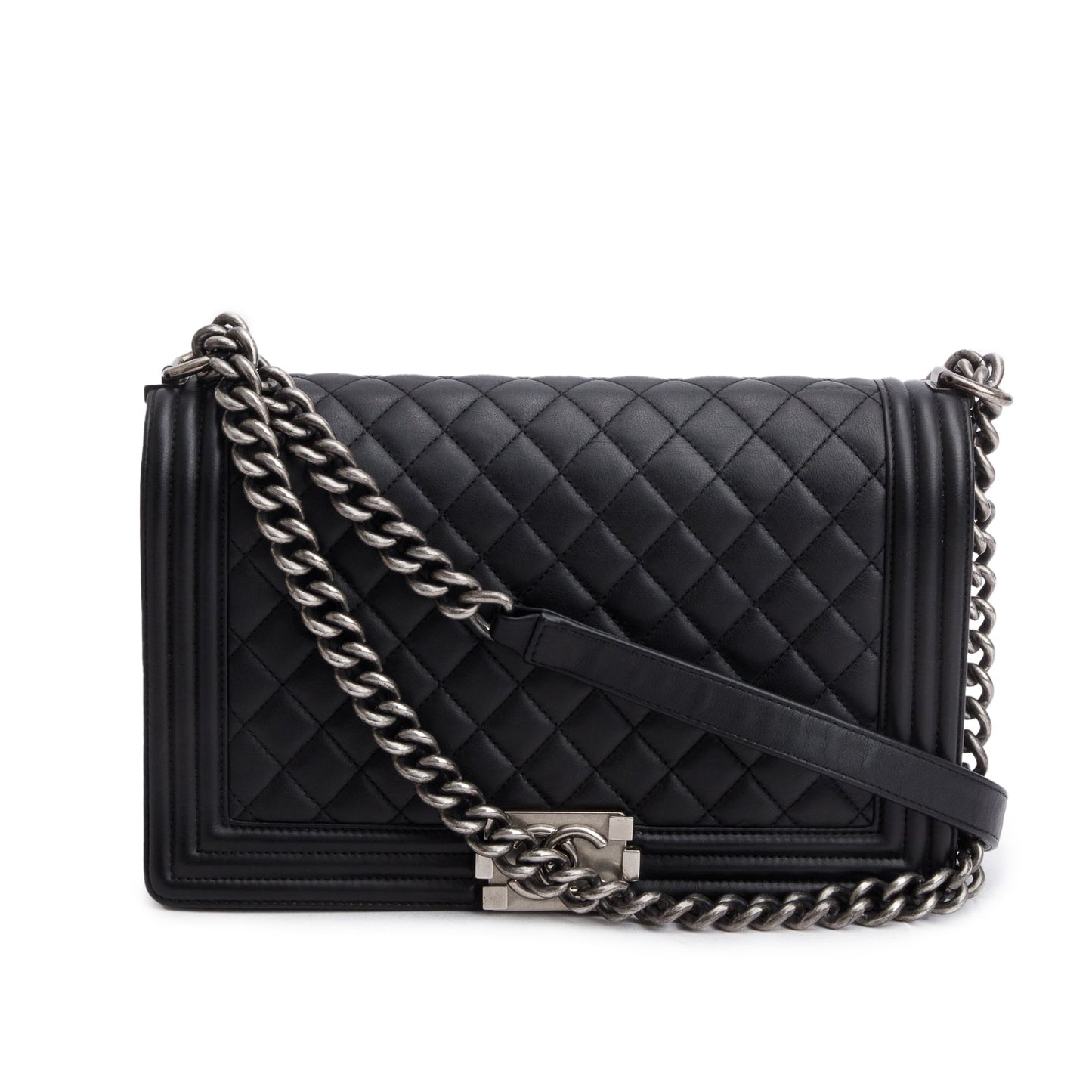 Chanel Black Quilted Lambskin Leather Large Boy Bag