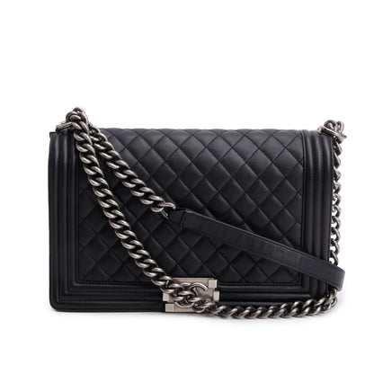 Chanel Black Quilted Lambskin Leather Large Boy Bag