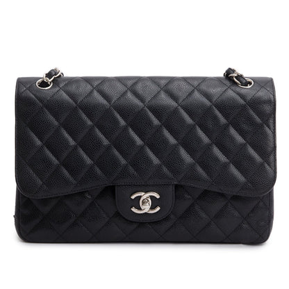 Chanel Black Caviar Leather Classic Jumbo Double Flap Bag