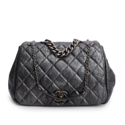 Chanel Metallic Silver Aged Calfskin Leather Large Pondicherry Flap Bag