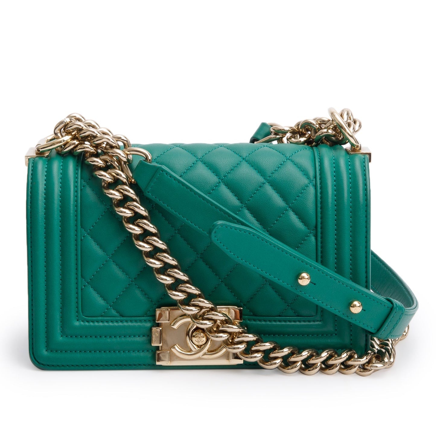 Chanel Green Quilted Lambskin Leather Small Boy Bag