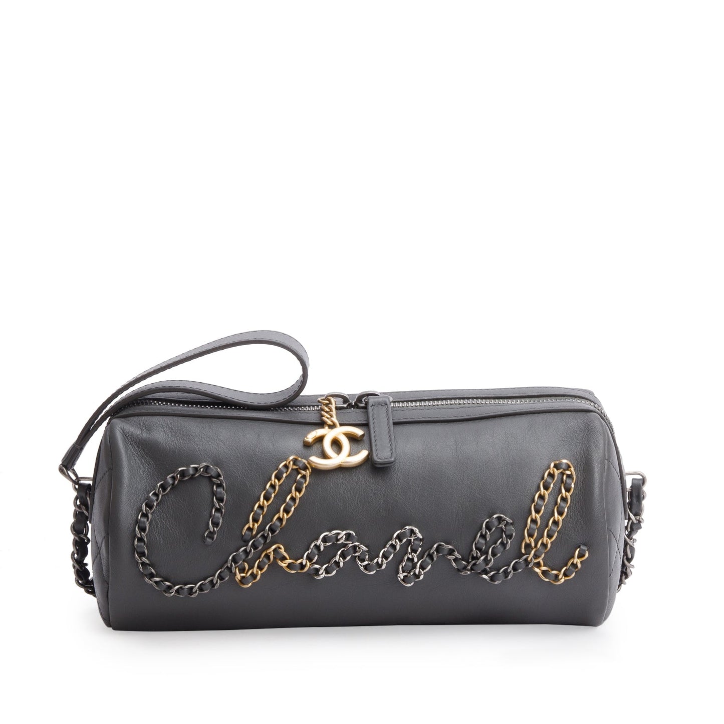 Chanel Grey Calfskin Chain 20s Signature Bowling Bag