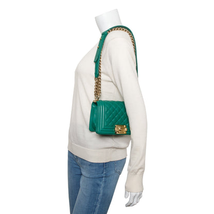 Chanel Green Quilted Lambskin Leather Small Boy Bag