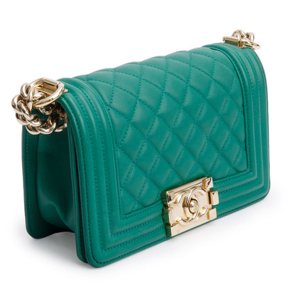 Chanel Green Quilted Lambskin Leather Small Boy Bag