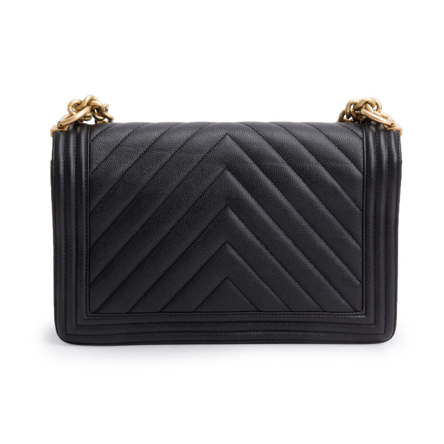 Chanel Black Chevron Quilted Caviar Large Boy Bag