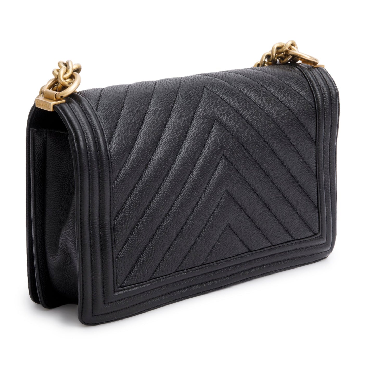 Chanel Black Chevron Quilted Caviar Large Boy Bag