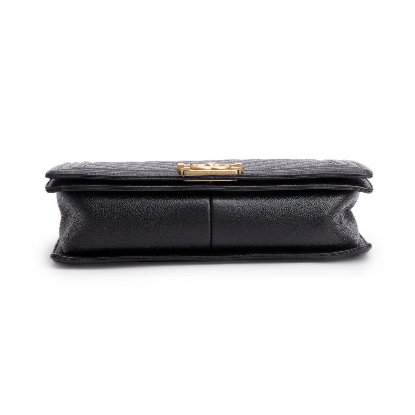 Chanel Black Chevron Quilted Caviar Large Boy Bag