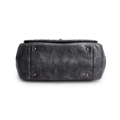 Chanel Metallic Silver Aged Calfskin Leather Large Pondicherry Flap Bag