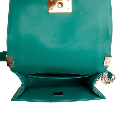 Chanel Green Quilted Lambskin Leather Small Boy Bag