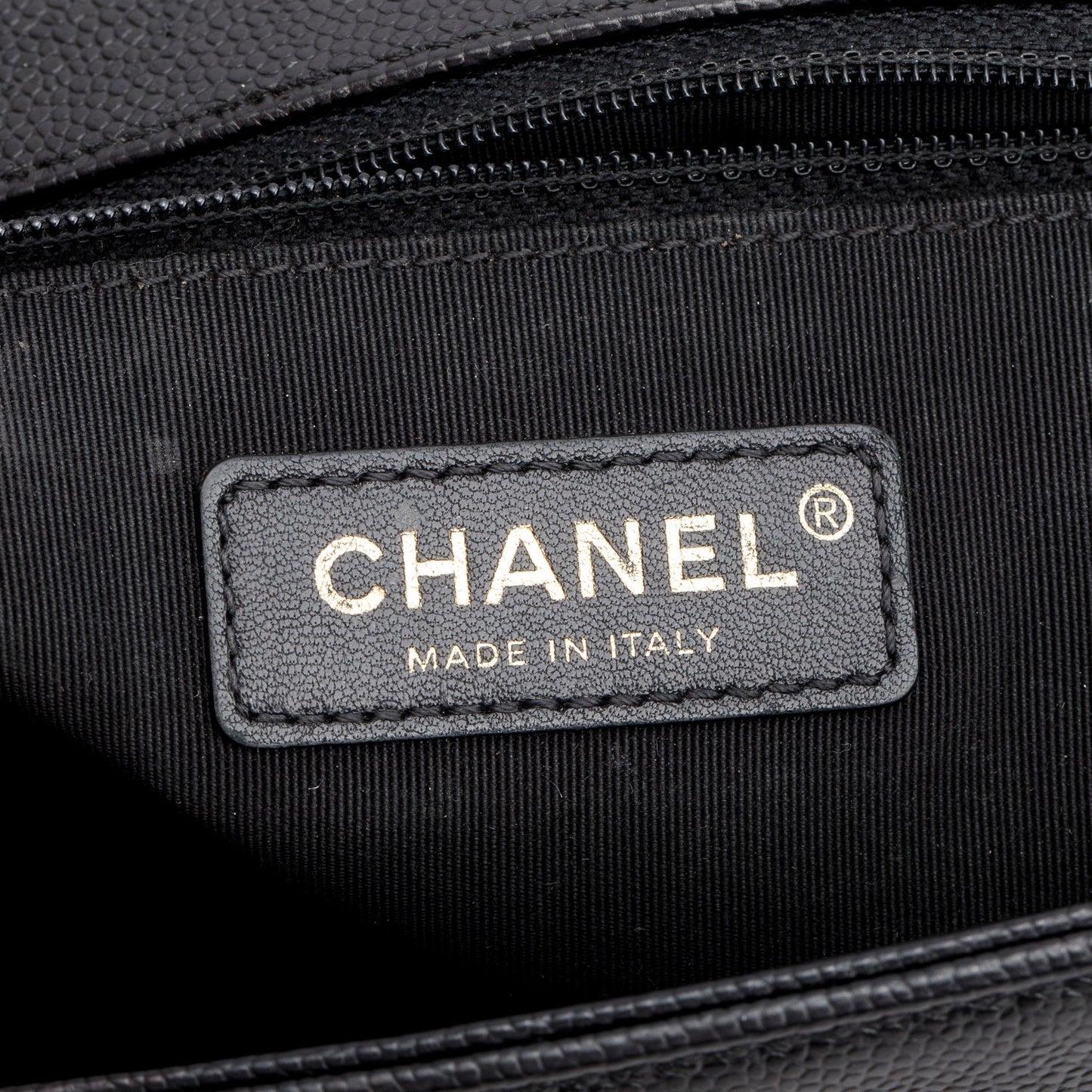 Chanel Black Chevron Quilted Caviar Large Boy Bag