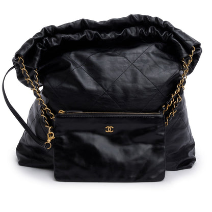 Chanel Black Shiny Calfskin Leather Chanel 22 Hobo