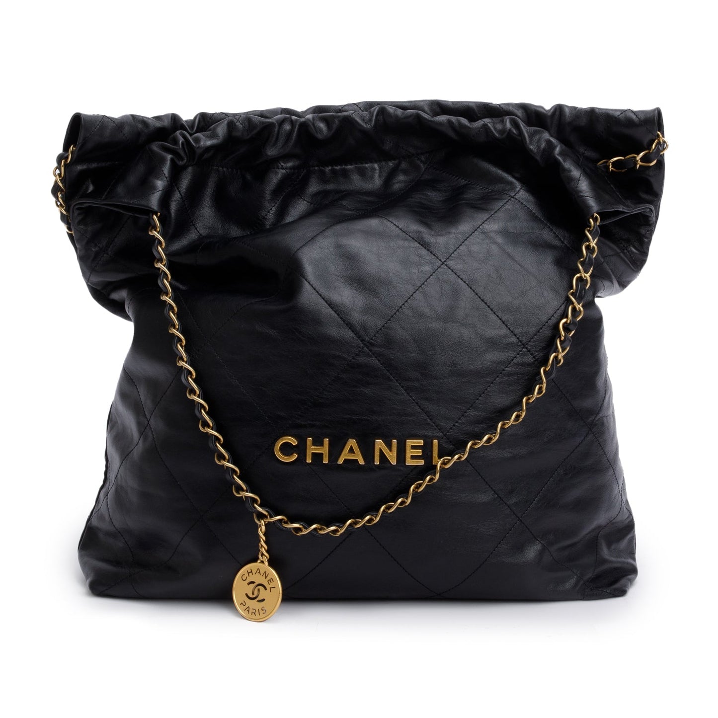 Chanel Black Shiny Calfskin Leather Chanel 22 Hobo