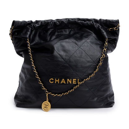 Chanel Black Shiny Calfskin Leather Chanel 22 Hobo