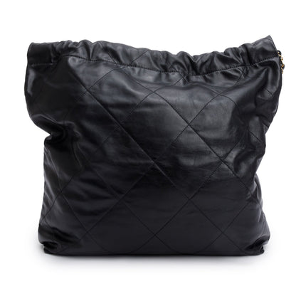 Chanel Black Shiny Calfskin Leather Chanel 22 Hobo