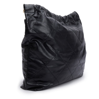 Chanel Black Shiny Calfskin Leather Chanel 22 Hobo