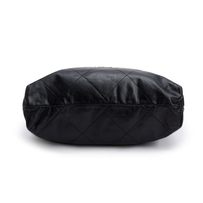 Chanel Black Shiny Calfskin Leather Chanel 22 Hobo